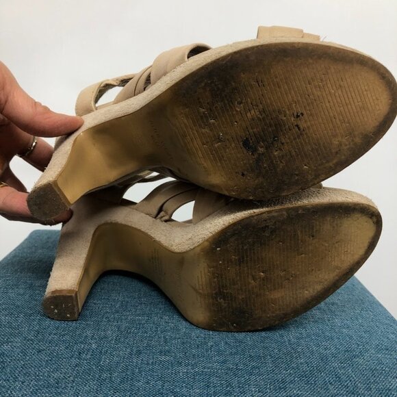Nine West Nude Leather Suede Victoria Cut Out Platform 5" Slingback size 5.5 - Picture 4 of 14